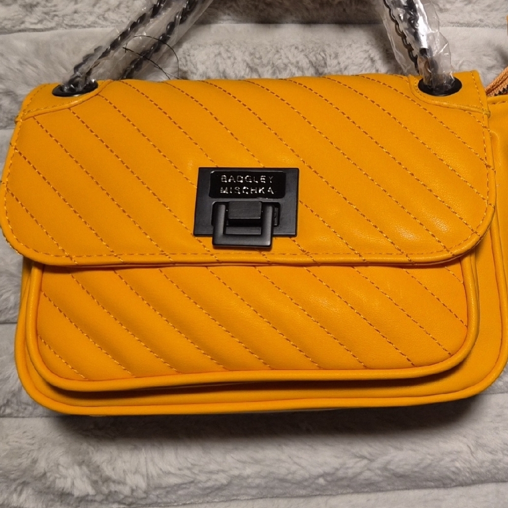 Badgley Mischka Bright Yellow Quilted Shoulder Bag